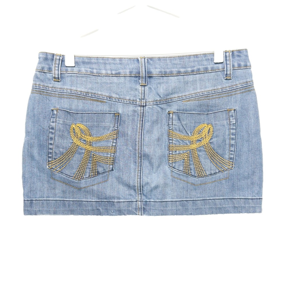 Sulfr Rhinestone Stretch Denim Micro Mini Embroidered Skirt Womens 13 15 Y2k